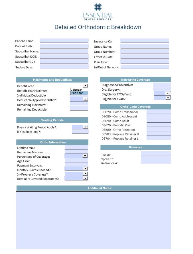 Orthodontic Insurance Verification Form
