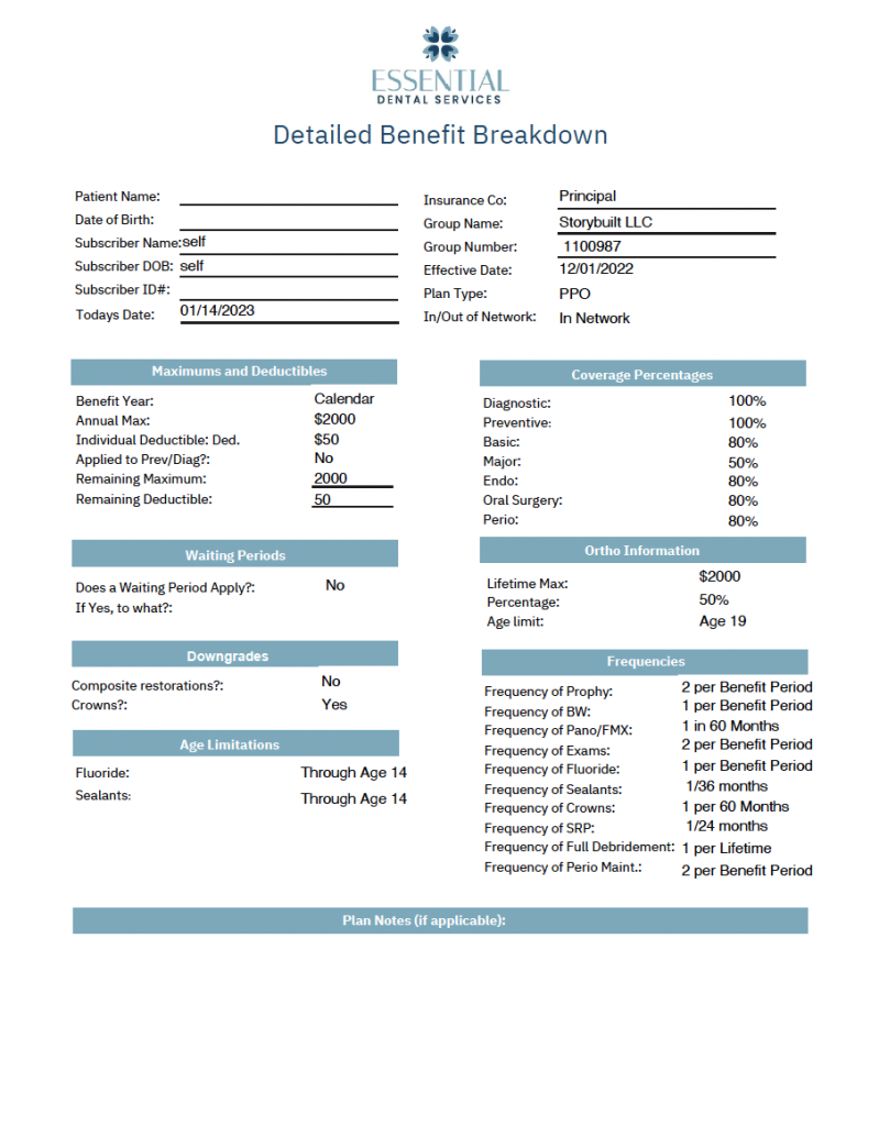 Dental Insurance Verification Form